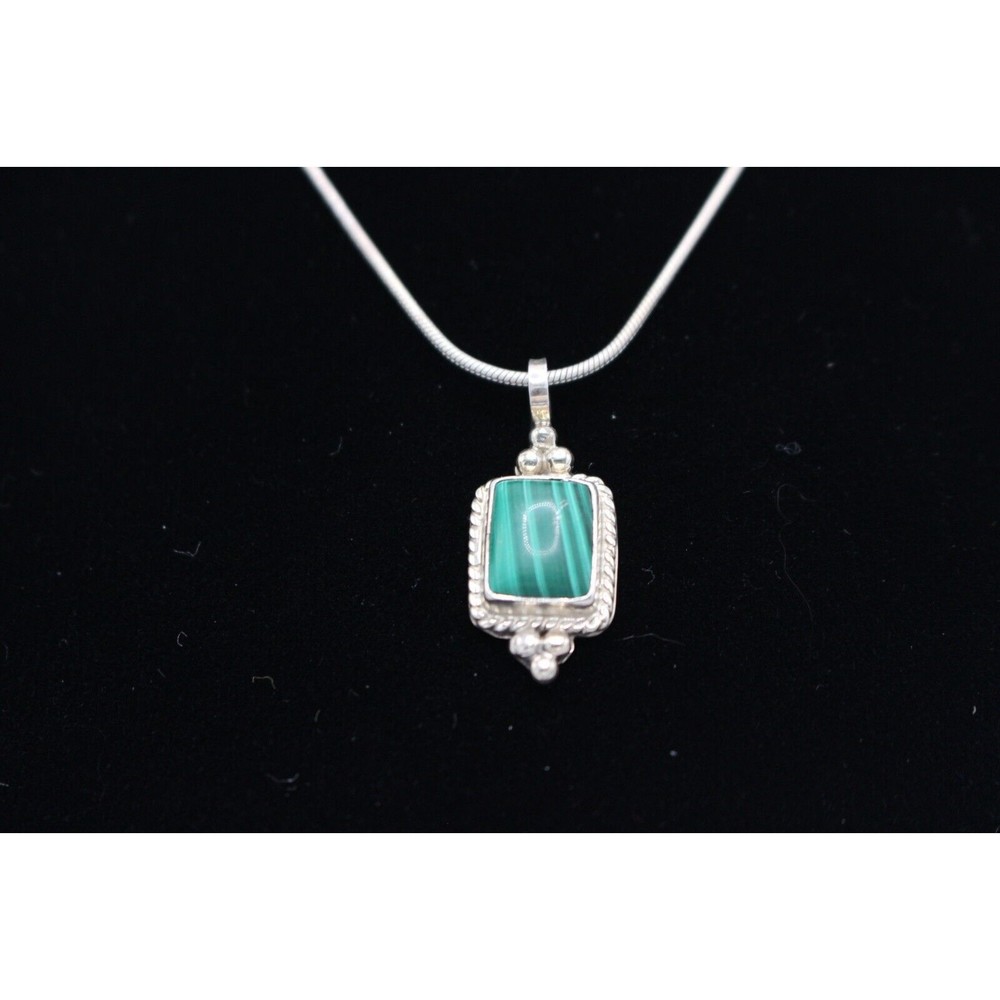 J. Begay Navajo Malachite Necklace Pendant W/ Sterling Snake Necklace 16" Long